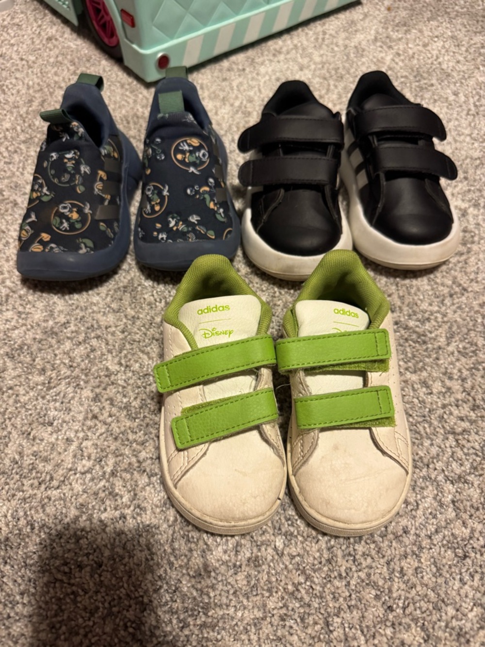 adidas Kids White Sneakers with Bright Green Straps